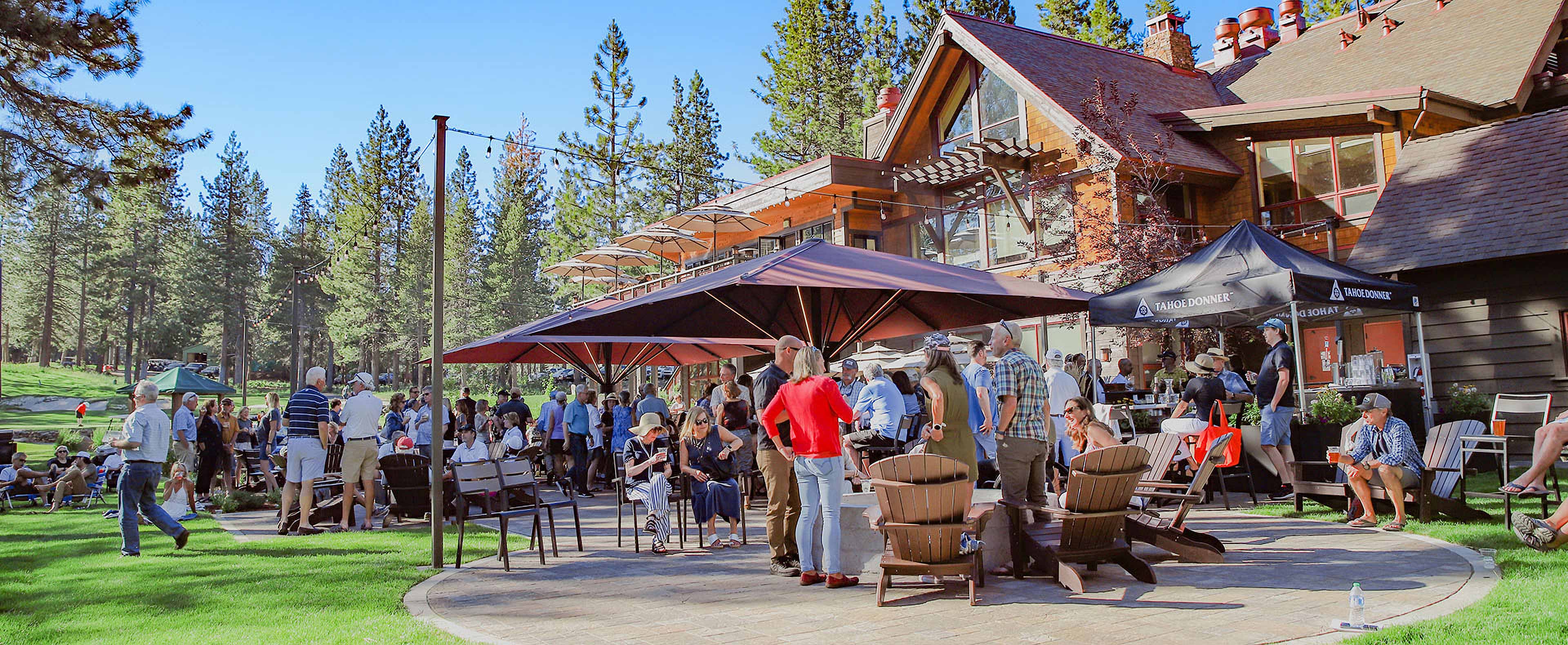 people hanging out on a golf course in tahoe donner