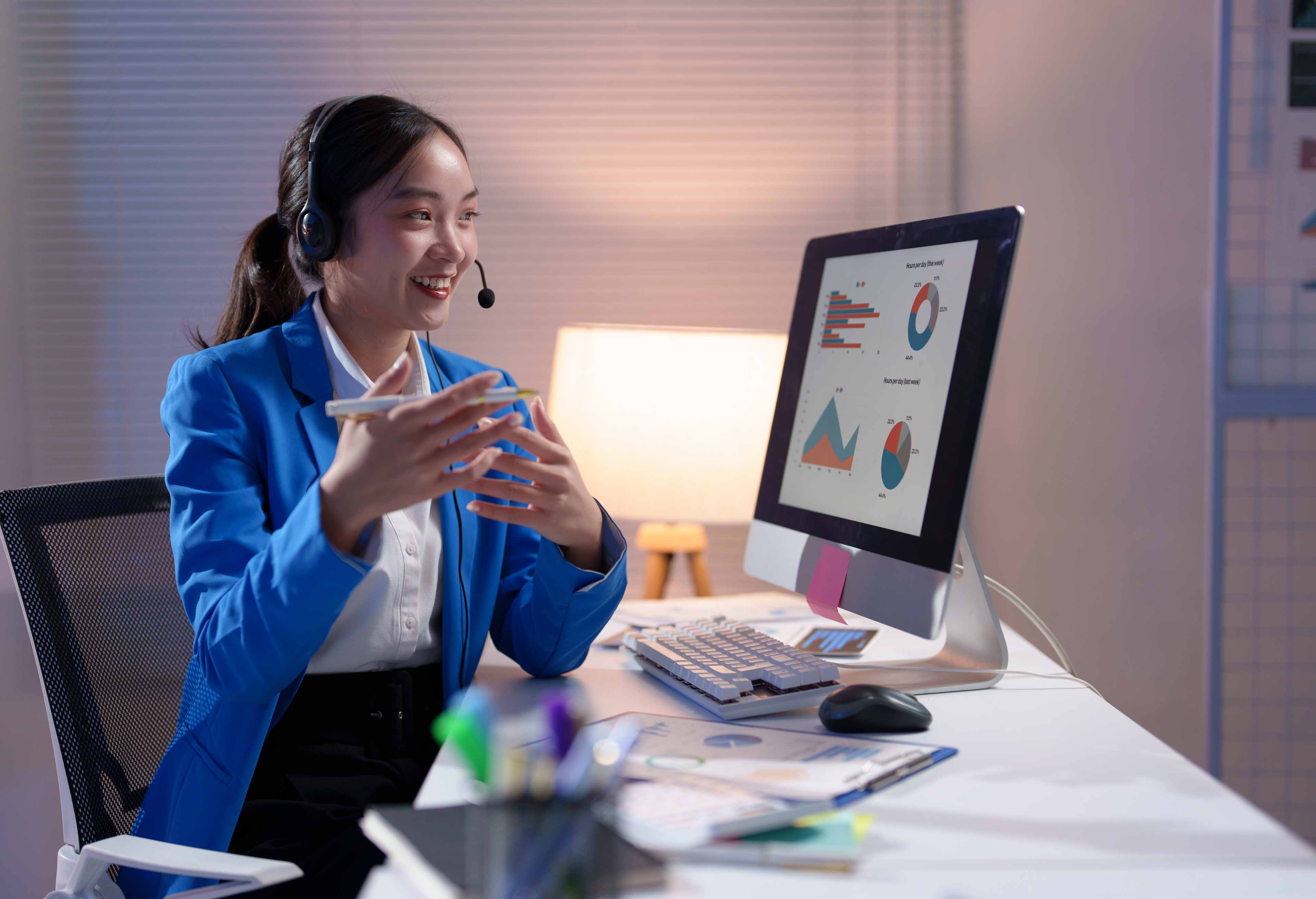 young professional woman wearing a headset